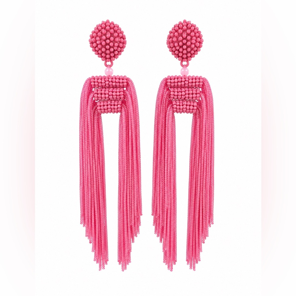 Pink Beaded Tassel Drop Earrings - Women's Jewelry